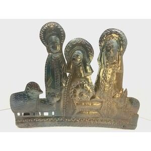Rare Vintage Nativity Tin Decor Baby Jesus Manger Mary Joseph‎ Christmas Patina